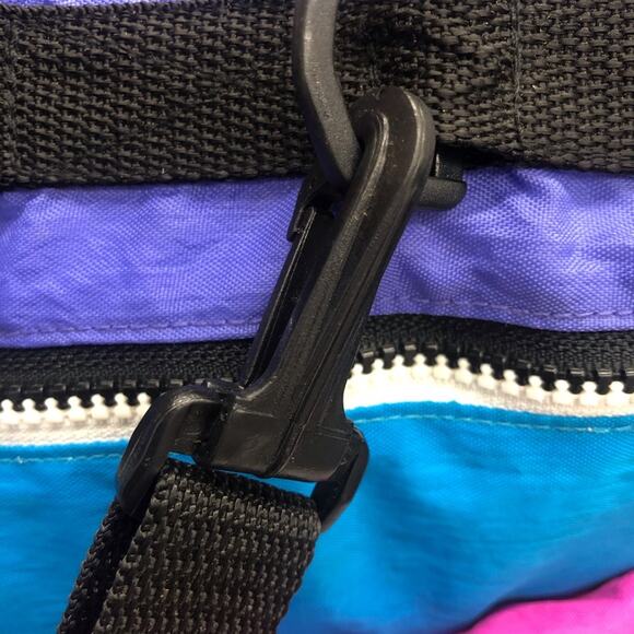 Y2K 90s 80s Vintage Bright Turquoise Black Pink Nylon Messenger Style Book Bag - Picture 6 of 16